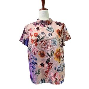 J.‎ Crew J.Crew Women's Blouse Medium #AC371 Drapey Mockneck Top in Dutch Floral